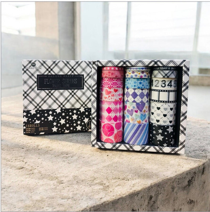 Washi Tape- 18 Rolls Multicolor