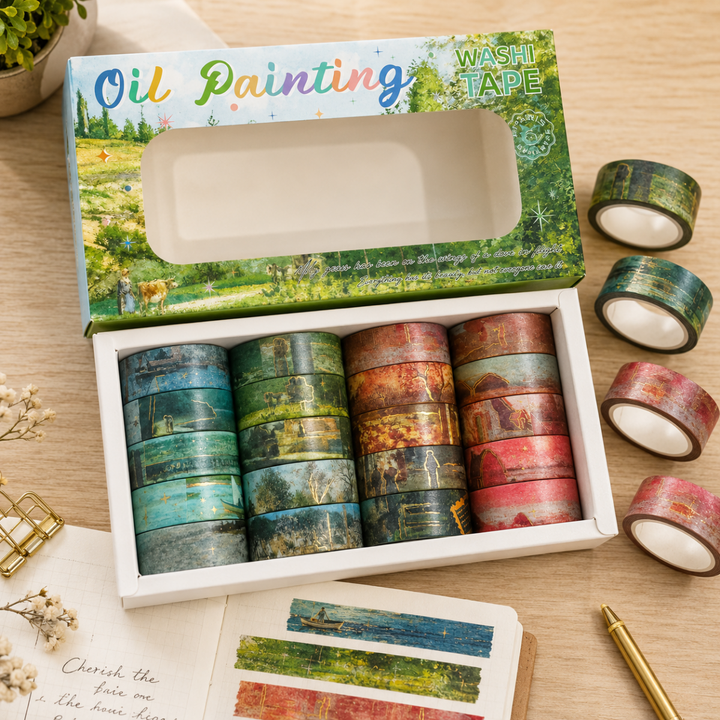 Washi Tape 20 Rolls – Oil Painting GreenDecorative Washi TapeCrafty CuddleWashi Tape 20 Rolls – Oil Painting Green