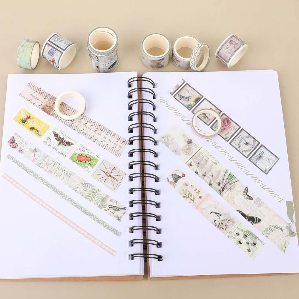 Washi Tape Box of 20 – Jungle Traces SeriesCRAFTY CUDDLEWashi tape rolls with decorative designs on a notebook