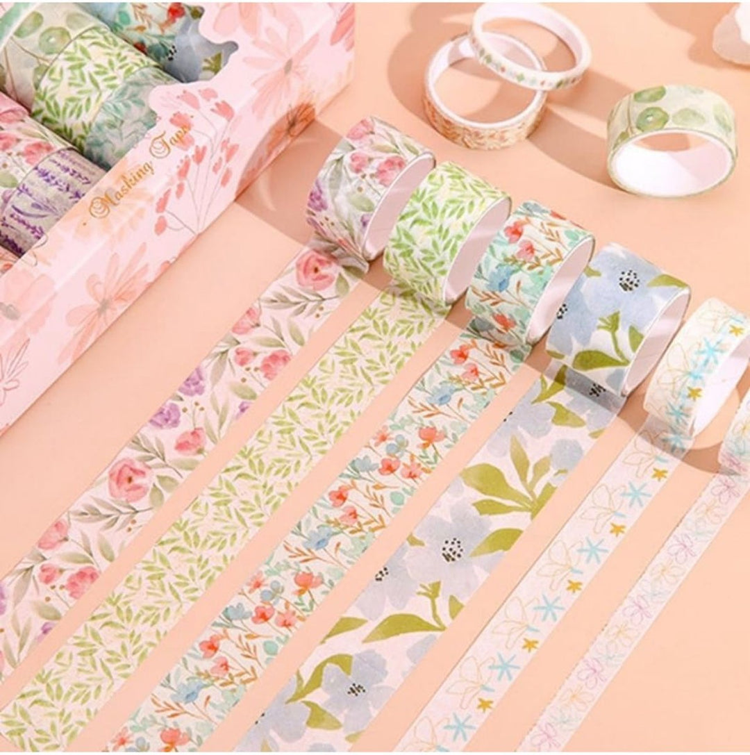 Washi Tape Set – 20 Pcs Floral WatercolorCRAFTY CUDDLESet of floral - patterned washi tapes on a pink background