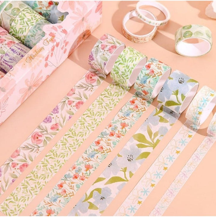 Washi Tape Set – 20 Pcs Floral WatercolorCRAFTY CUDDLESet of floral - patterned washi tapes on a pink background